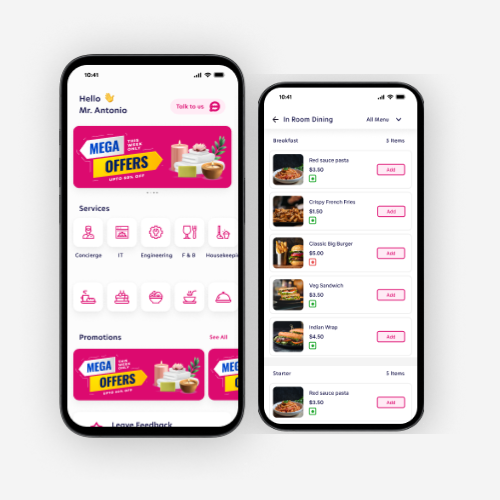 Guest services mobile app screens