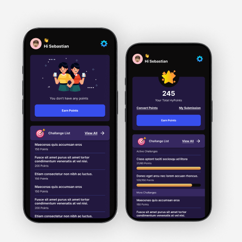 Employee rewards mobile app screens